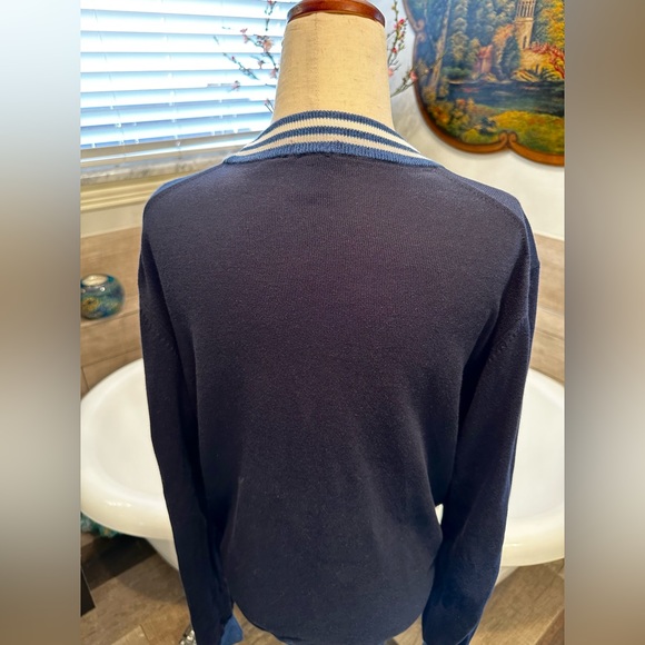 Like New Hugo Boss Men Navy Blue & White/Blue Slim Fit Sexy Muscle Hug Sweater - Picture 9 of 12